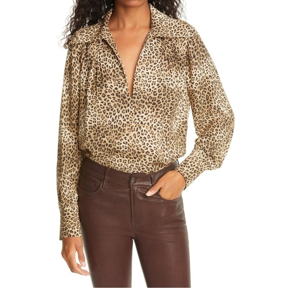 FRAME 100% Silk Leopard Print Blouse XXS - Picture 1 of 10